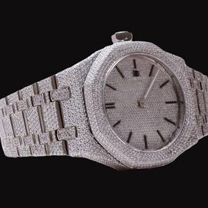 Montre pour homme en acier inoxydable tendance avec diamant moissanite de coupe ronde style hip-hop exclusif et fonction date automatique - Product Image 3