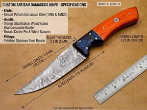 Outil de coupe utilitaire extérieur en acier Damas fait main OEM avec manche en bois naturel et résine noire, étui en cuir véritable - Product Image 6