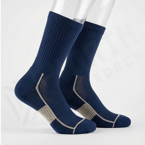 Crew <b>Socks</b> Solid Navy Blue Knitted Breathable Polyester Spandex Adult Casual Daily Wear Autumn Standard Thickness - Product Image 3