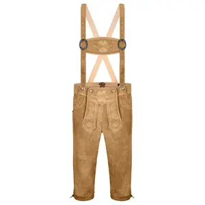 Look Vintage Brodé Oktoberfest Enge Lederhose pour Filles Taille Haute Salopette Distressed Long Cuir Style - Product Image 1