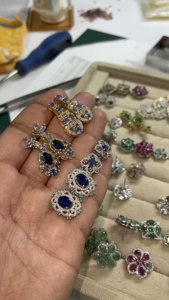 Tanzanite and Diamond Flower <b>Silver</b> <b>Stud</b> Earrings 92.5 Sterling <b>Silver</b> Earring - Product Image 2