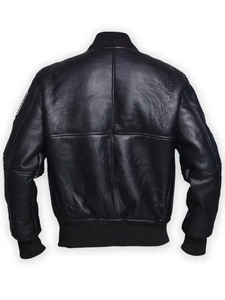 เสื้อแจ็คเก็ตบอมเบอร์หนังสีดำลายธงชาติอเมริกัน - Product Image 2