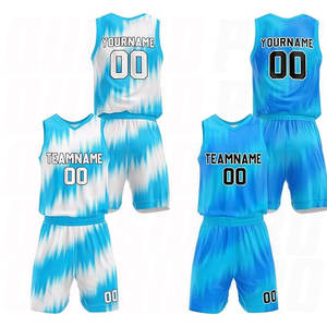 Nouveautés : Ensembles d'uniformes de basketball respirants en polyester, col rond, bleu clair demi-teinte, maillots et shorts personnalisés pour équipes - Product Image 1