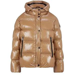 Veste matelassée en tissu PU écologique pour homme, couleur beige, garnissage en coton, bordure en fourrure, coupe-vent, vêtement décontracté d'hiver, coupe régulière, fermeture éclair - Product Image 2