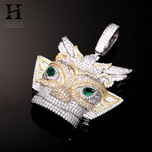 Custom Hip Hop Jewellery Iced Out <b>Mask</b> Pendant Two Tone Gold Dragon <b>Mask</b> Green Emerald <b>Eyes</b> Charm Necklace for Men - Product Image 1