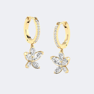 Pendientes Huggie Lineales con Incrustaciones de Diamantes Marquise Redondos de 1.30CTW - Product Image 1