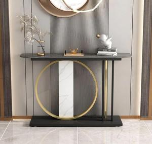 Modern Round <b>Marble</b> <b>Top</b> <b>Console</b> <b>Table</b> With Gold Metal Frame Indoor Entryway Decor Accent Piece - Product Image 1