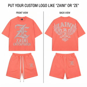 ZAINI Men <b>T</b> <b>Shirt</b> Short Set 280 GSM Premium Breathable <b>Polyester</b> Terry Fabric Solid Orange Black ODM Custom Logo Casual Outfit - Product Image 1
