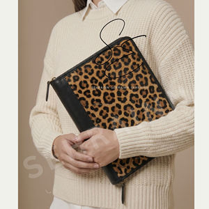 Western Animal Print Leather Portfolio <b>Folder</b> <b>A4</b> Size Organizer Zipper Case Vintage Cowgirl Business Padfolio Certificate Holder - Product Image 3