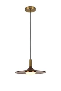 Lampe suspendue contemporaine en tissu à ruban incurvé avec accent en bois de noyer et globe en verre dépoli, idéale pour bar ou éclairage de Noël - Product Image 5