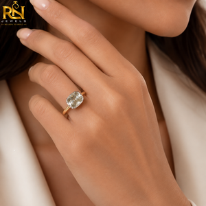 Bague solitaire vintage avec diamant de laboratoire taille coussin |   Bague de fiançailles classique en or massif 9K 14K 18K, bijoux fins, vente en gros - Product Image 3