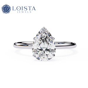 Bague de fiançailles LOISTA en diamant taille poire pour femme, platine, diamant naturel certifié GIA, style classique - Product Image 1