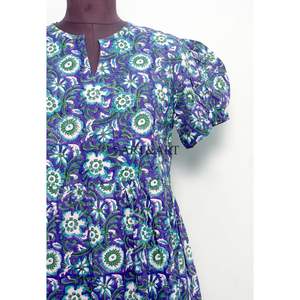 Magnifique Robe Midi en Coton Lavable Écologique à Imprimé Floral, Faite à la Main, Manches Courtes, pour Femme, Style Plage Estival Fluide et Naturel - Product Image 3