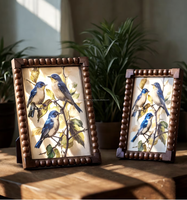 Cadre photo rectangulaire grand format en MDF brun naturel, à poser au mur ou sur table, impression UV personnalisable, fabriqué en Inde