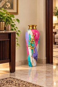 Jarrón de Metal Multicolor de Aluminio y Hierro con Diseño de Rama con Hojas Doradas, Jarrón Decorativo Hecho a Mano para el Hogar Elegante y Lujoso - Product Image 1