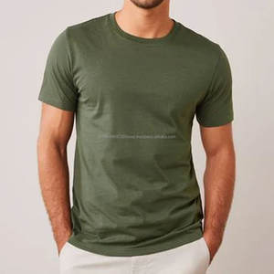 T-shirt pour homme en tissu neuf à épaules tombantes, imprimé personnalisé, col rond, couleur unie, vert olive - Product Image 2