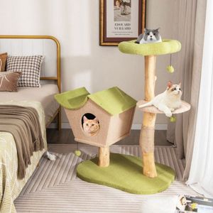 43-Inch Wooden Cat Tree with <b>Padded</b> Top Perch for <b>Scratching</b> and Napping - Product Image 2