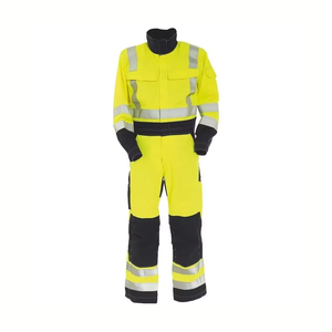 Overol de Trabajo de Algodón Transpirable de Alta Visibilidad con Franjas Reflectantes Amarillo y Negro, Uniforme Industrial para Uso en Fábrica - Product Image 2