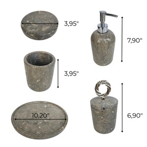 Marble Bathroom Set Four-Piece Round Minimalist Soap Dispenser <b>Toothbrush</b> <b>Holder</b> Tray Easy To Clean - Product Image 2
