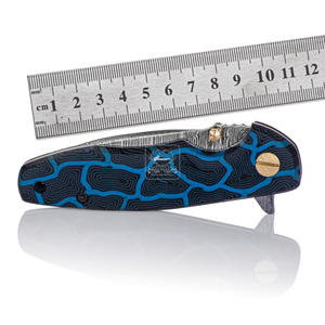Couteau pliant de camping haut de gamme DIY OEM en acier Damas, lame Drop Point, manche en Micarta anti-traces de doigts, 18,5 cm de longueur totale, étui en cuir - Product Image 5