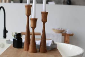 <b>Wooden</b> Tapered <b>Candlestick</b> Holder Set Natural Finish Home Decoration for Table Use - Product Image 5