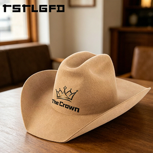 Custom Logo Vintage Wool Felt Cowboy <b>Hat</b> Wholesale Bulk Tan Wide Brim <b>Western</b> <b>Hat</b> Structured Manufacturer - Product Image 5
