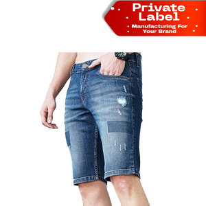 Shorts de Mezclilla para Hombre, Estilo Streetwear, Lavado Claro, Cintura con Cordón, Bolsillos Grandes, Estilo Workwear, Elásticos - Product Image 1
