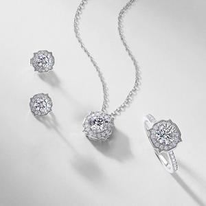 Parure de bijoux de mariage en argent sterling S925 avec diamants Moissanite DEF VVS taille ronde pour femme (collier, boucles d'oreilles, bracelets) - Product Image 1