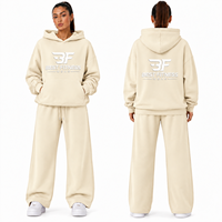 Ensemble de survêtement 2 pièces pour femme 100 % coton, luxe, coupe oversize, comprenant un sweat à capuche et un pantalon de survêtement, style streetwear