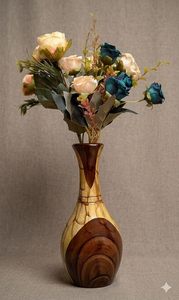 Vase à fleurs en rotin et bois Art Déco fait main, décoration de table pour la maison, table de canapé avec fleurs artificielles - Product Image 2
