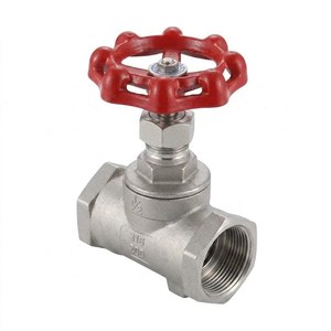 วาล์วโกลบีสเตนเลสสตีลแบบเกลียวพร้อมมือหมุนสีแดงสำหรับท่ออุตสาหกรรม - Product Image 1