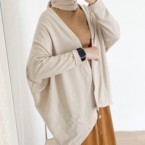 Cárdigan Largo Minimalista para Mujer, Cuello en V, Manga Dolman, Tejido de Punto Transpirable - Product Image 1
