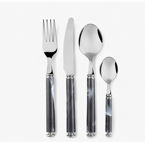 Elegant Stainless Steel Flatware <b>Set</b> With Black <b>Marbled</b> Handles High Mirror Polish Dishwasher Safe For Wedding Dining - Product Image 1
