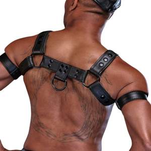 Arnés de Cuero Sintético para Hombre, Estilo Bulldog, Color Gris Oscuro, Correas Ajustables para el Pecho, Ropa de Club Premium, Disfraz Sexy con Encaje - Product Image 4