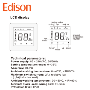 Tuya Thông Minh Màn Hình Cảm Ứng Wifi Fcu Nhiệt Cho Cuộn Dây Quạt Hệ Thống Tiết Kiệm Năng Lượng HVAC Bộ Phận Hình Vuông Cho Bệnh Viện Sử Dụng - Product Image 2