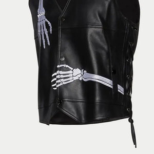 Gilet de motard en cuir de vachette véritable pour homme, design personnalisé, gilet de motard en cuir de haute qualité, col montant, gilet pour homme - Product Image 3