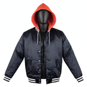 Blouson de baseball décontracté pour homme à capuche avec logo frontal – Grande vente printemps-automne – Coupe ample, respirant, imperméable, coupe-vent en tissu polyester - Product Image 1