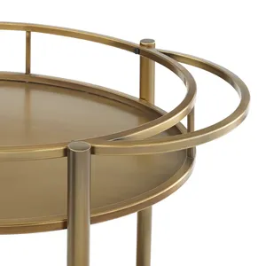 Chariot de service rond moderne en métal avec finition laiton poli, style glamour, design durable pour la salle à manger ou la décoration - Product Image 4