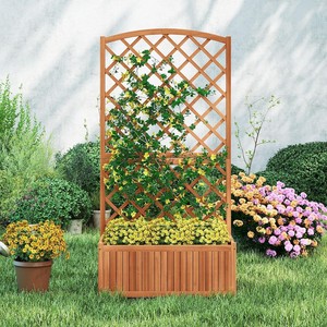 Jardinière surélevée en bois avec treillis pour plantes grimpantes et fleurs, bac de jardin extérieur pour cour et balcon - Product Image 4