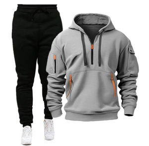 Men's <b>White</b> Hooded Tracksuit Set Full Sleeve Solid Color Hoodie <b>Jogger</b> Pants Side Pocket Breathable Casual Sportswear Autumn - Product Image 2