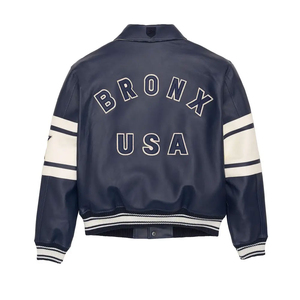 แจ็คเก็ตหนัง PU ปักลาย Bronx Usa สไตล์ Preppy สำหรับผู้ชาย ปกคอพับ ปิดด้วยซิป เหมาะสำหรับใส่ในฤดูหนาว - Product Image 4