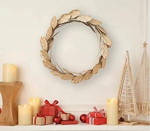 Corona de Hojas de Madera Rústica, Redonda, Hecha a Mano, Decorativa, con Flores - Product Image 1