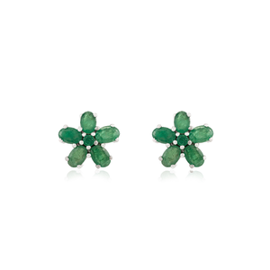 100% Genuine Floral Design Five Petals Round & Oval Emerald <b>Stud</b> <b>Earrings</b> For Women 925 Sterling Silver <b>Fine</b> Jewelry - Product Image 1