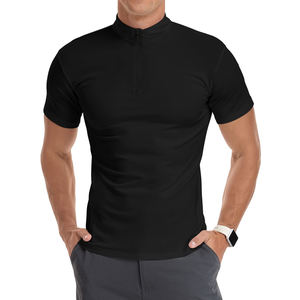T-shirt de sport pour homme à manches courtes, col zippé, séchage rapide, motif uni, tendance, pour le golf, l'été et le fitness - Product Image 6