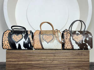 Bolso de Mano de Cuero Genuino con Diseño Floral Tallado a Mano, Colección Premium 2026, Último Modelo, Bolso de Viaje Tipo Duffel - Product Image 3