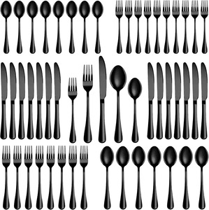 Ensemble de 40 couverts en métal noir avec couteaux à steak, fourchettes et cuillères pour dîner, couverts décoratifs classiques pour la cuisine - Product Image 2
