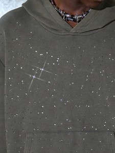 Sweat-shirts à capuche oversize en molleton de coton lavé avec strass pour hommes, style streetwear, finition vintage, vente en gros - Product Image 3