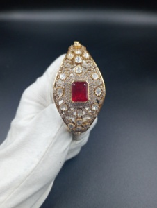 Amaira Jewels Luxury <b>Silver</b> Gold Plated <b>Cuff</b> <b>Bracelet</b> with Ruby and Diamond Inlay for Women Wedding Jewelry - Product Image 3