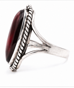 Red <b>Garnet</b> Oval Silver <b>Ring</b> | 925 Sterling Silver Handmade <b>Garnet</b> Statement <b>Ring</b> | January Birthstone Jewelry Gift - Product Image 2