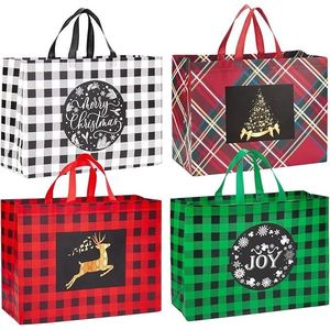 Set di 8 Borse Natalizie Riutilizzabili Extra Large 43x32x18 cm con Manici in Tessuto Non Tessuto per Regali - Product Image 1